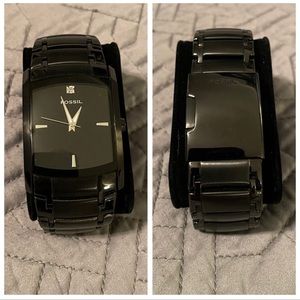 Men’s FOSSIL Watch Black with Black Metal Band with Diamond @ 12